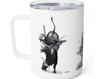 Insulated Coffee Mug, 10oz - Rodeo Bull Rider Original Rodeo Western Country Animal Artwork from Dantel Art, LLC.