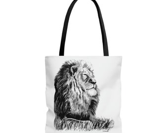 AOP Tote Bag  - Majestic Lion Original Animal Wild Kingdom Artwork from Dantel Art LLC