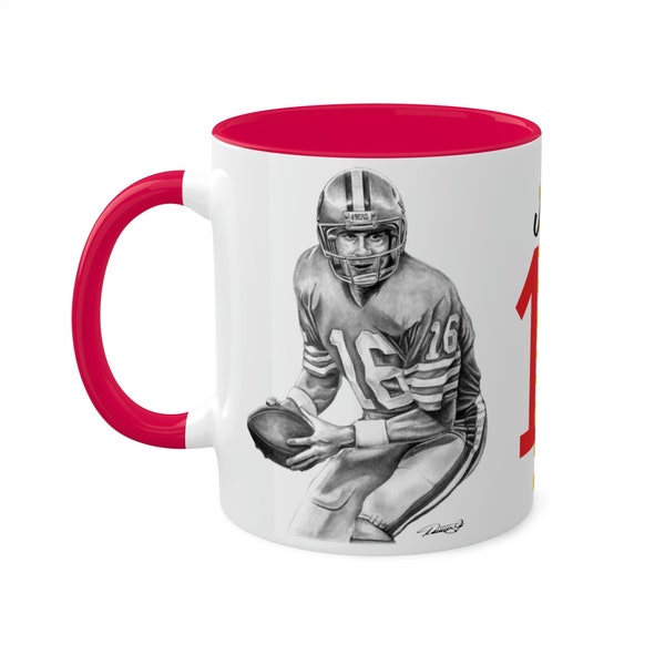 Colorful Mugs, 11oz - Joe Montana San Francisco 49ers Forty-Niners Original Artwork from Dantel Art LLC