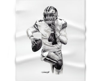 Throw Blanket Dak Prescott Dallas Cowboys Quarterback Original Football Sports Artwork from Dantel Art LLC