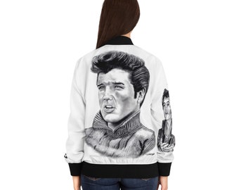 Women's Bomber Jacket (AOP) -Elvis Presley King of Rock and Roll Original Music Celebrity Artwork from Dantel Art LLC