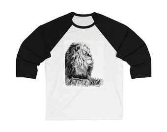 Unisex 34 Sleeve Baseball Tee - Majestic Lion Original Animal Wild Kingdom Artwork from Dantel Art LLC