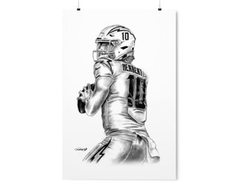 Premium Matte Vertical Posters - Justin Herbert Los Angeles Chargers Football NFL Original Sports Athlete artwork from Dantel Art LLC