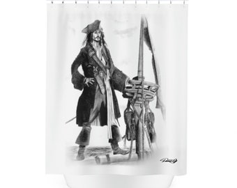 Polyester Shower Curtain - Johnny Depp pirate captain jack sparrow Original Artwork from Dantel Art LLC