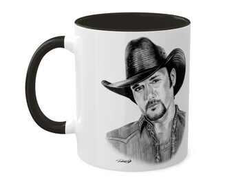 Copia de tazas coloridas, 11 oz - Tim McGraw Country Music Star Obra de arte original de Dantel Art, LLC.