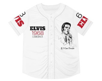 Men's Baseball Jersey Elvis Presley King of Rock and Roll Original Celebrity Music Movie 1968 Comeback Sports Artwork from Dantel Art LLC