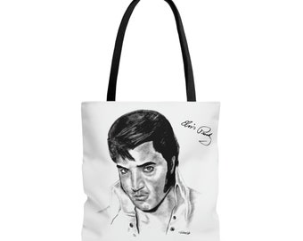 AOP Tote Bag - Elvis Presley King of Rock and Roll Original Music Celebrity Artwork from Dantel Art LLC