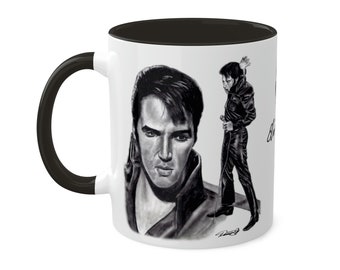 Colorful Mugs, 11oz - Elvis Presley King of Rock and Roll 68 Comeback original Music Celebrity artwork from Dantel Art