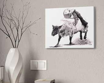 Canvas Stretched, 1.5'' - Rodeo Mutton Bustin Riding Original Artwork from Dantel Art, LLC