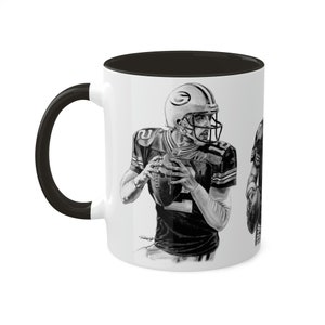 Colorful Mugs, 11oz Green Bay Packers Greats Aaron Rodgers, Brett Favre and Bart Starr Original Artwork from Dantel Art LLC image 1