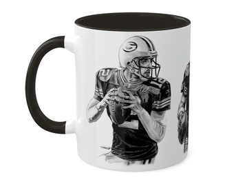 Colorful Mugs, 11oz - Green Bay Packers Greats Aaron Rodgers, Brett Favre and Bart Starr Original Artwork from Dantel Art LLC