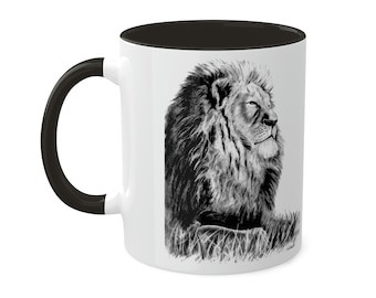 Colorful Mugs, 11oz - Majestic Lion Original Animal Wild Kingdom Artwork from Dantel Art LLC