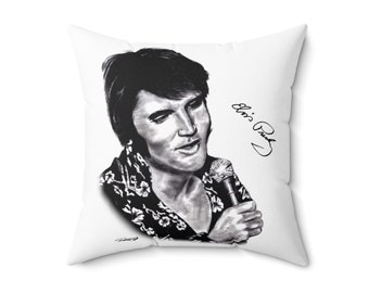 Spun Polyester Square Pillow - Elvis Presley, king of rock and roll Original Artwork from Dantel Art, LLC.
