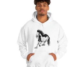 Unisex Heavy Blend Hooded Sweatshirt - "American Paint" Rodeo Horse Running Original Artwork from Dantel Art LLC