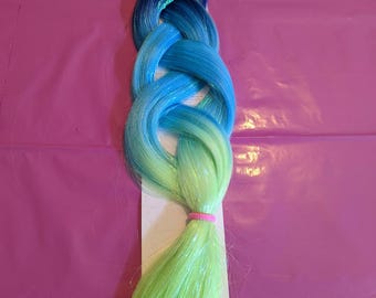 Deep blues and island green tinsel three tone ombre hair extensions