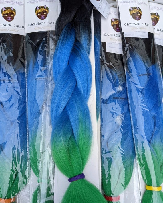 CATFACE Hair BLACK Cloud Blue & Green Ivy Ombre Jumbo Braiding Hair 24  Inches 