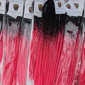 ZWART WILD PINK grote ropetwists gehaakte vlecht 24 inch catface haar