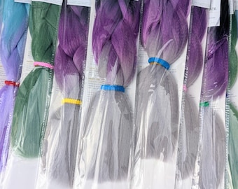 Catface Hair Black Lilac Grey Ombre Braiding Hair - 16 Inches