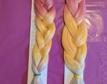 Coral pink candy and tinsel three tone ombre braiding hair extensions