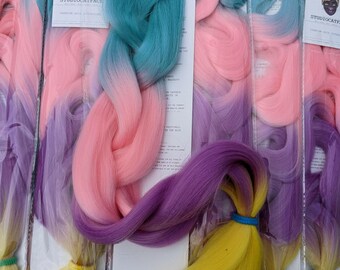 Yellow Mint & Candy four tone ombre 30 inches+ braiding hair - glow in the dark