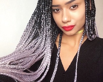 Noir & Gris Ombre Jumbo Tresse Cheveux Dip extensions de teinture 30 pouces boîte tresses ropetwists tresses au crochet