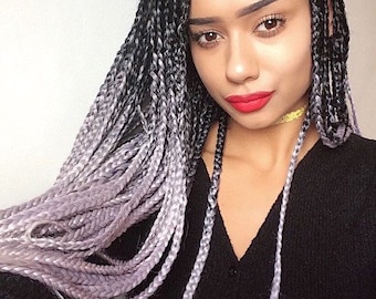 Black & Grey Ombre Jumbo Braid Hair Dip dye extensions 30 inches box braids ropetwists crochet braids