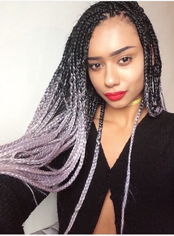 Black & Grey Ombre Jumbo Braid Hair Dip Dye Extensions 30 Inches Box Braids  Ropetwists Crochet Braids 