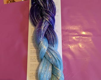Purple, blue and lilac tinsel three tone hair extensions