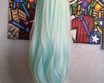 Black mint green ombre straight wig catface hair