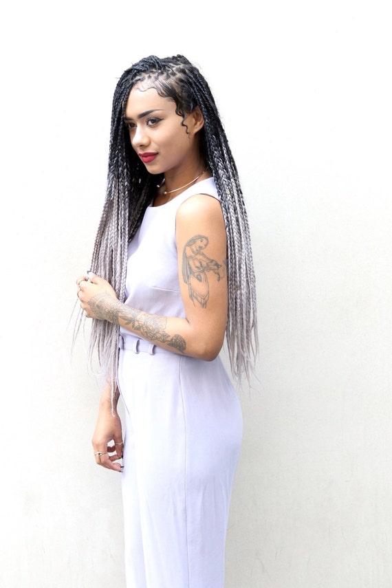 Black & Grey Ombre Jumbo Braid Hair Dip Dye Extensions 30 Inches Box Braids  Ropetwists Crochet Braids 