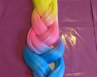 Coral blues candy and tinsel four tone rainbow hair extensions