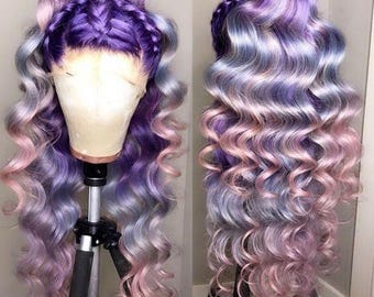 PURPLE & LILAC HAZE Ombre Brazilian Human Hair Lace Front  display picture 3