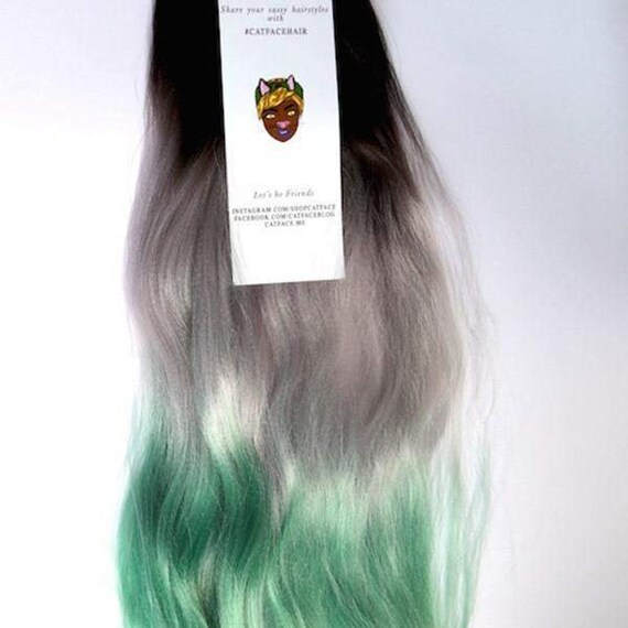 Catface Haar Schwarz Grau Grun Ombre Jumbo Flechthaar Etsy