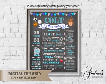 Personalized First Birthday Chalkboard Poster, My Favorite Things, All About Me, Children's Milestones, Birthday Party Sign, Digital File