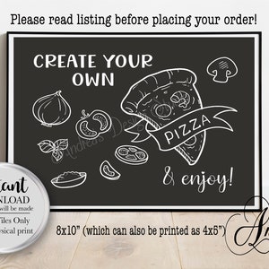 Create Your Own Pizza Sign, Pizza Sign, Graduation Party, Birthday Party, Wedding Event, Wedding Rehearsal, Instant Download, Digital Files