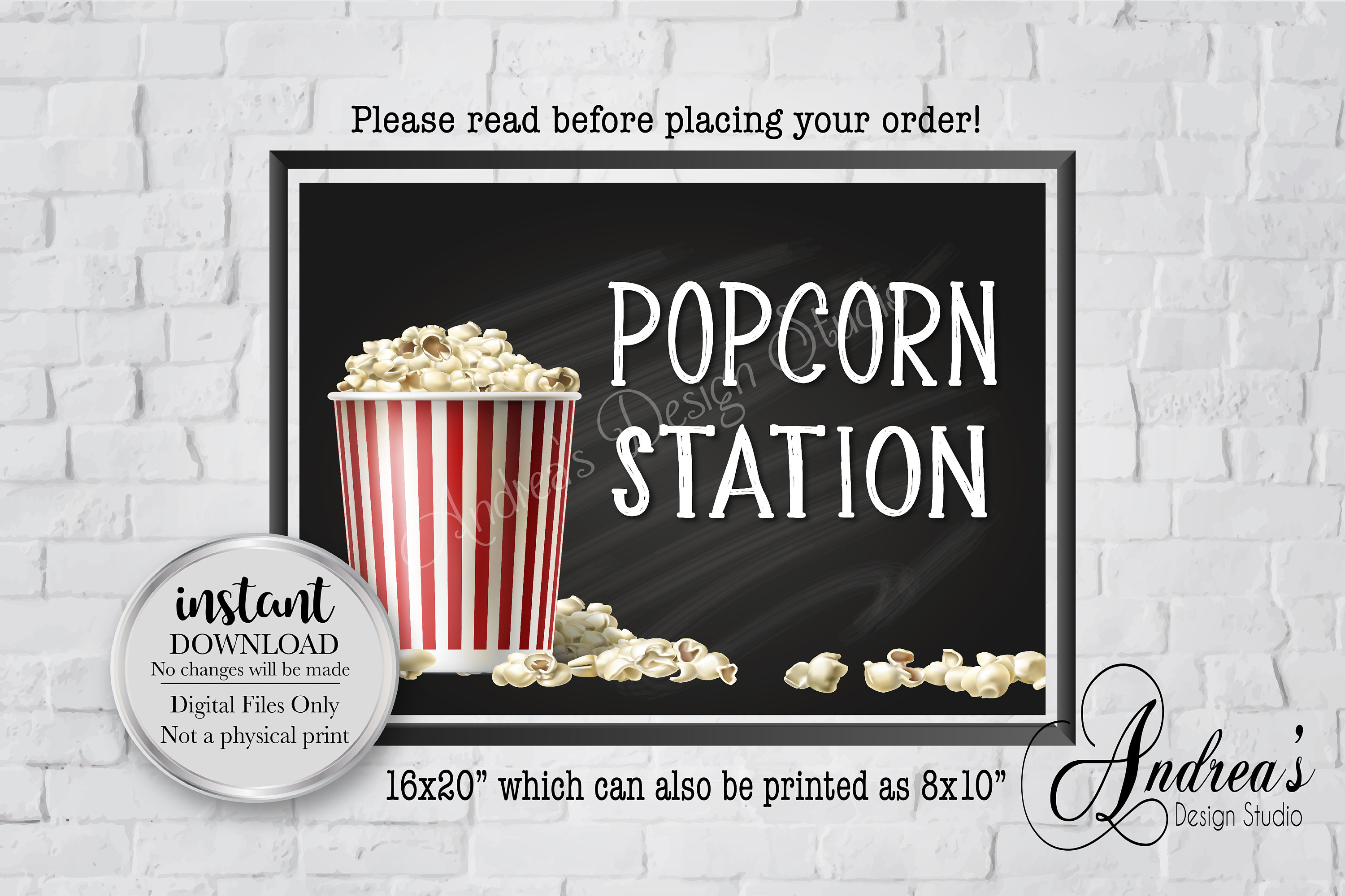 Popcorn Station Sign Wedding Popcorn Station Party Popcorn Etsy
