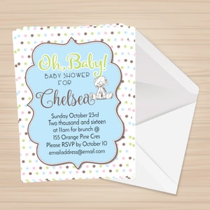Invitación para baby shower, invitación para baby shower de género neutro, lunares, invitaciones para bebé, archivos digitales