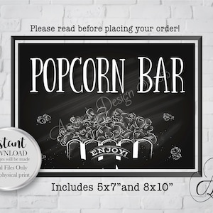 Enseigne de barre de pop-corn de mariage, enseigne de barre de pop-corn de fête, décoration de mariage et de fête, style tableau, téléchargement immédiat, fichiers numériques