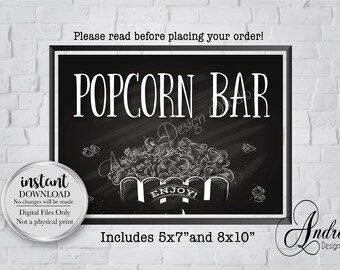 Popcorn Bar Sign, Wedding Popcorn Bar, Party Popcorn Bar Sign, Wedding & Party Decor, Chalkboard Style, Instant Download, Digital Files