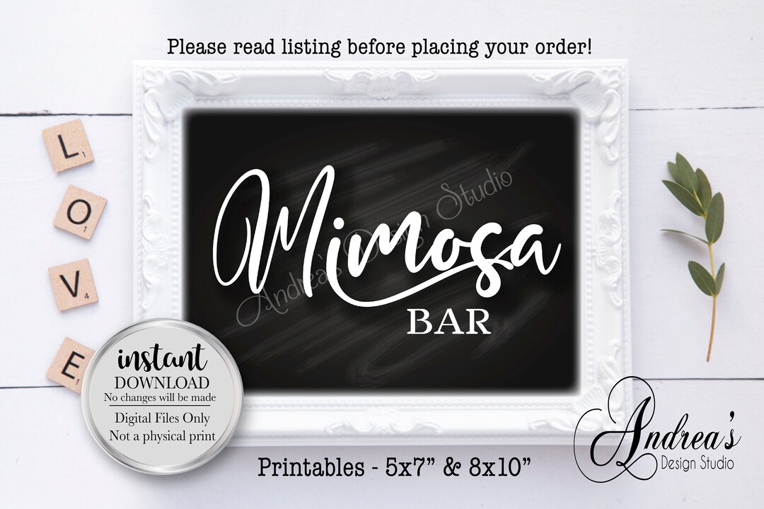 Mimosa Party Table Bar Sign Party Bar Signage Wedding/bridal Etsy