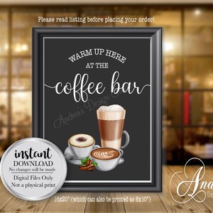 Coffee Bar Sign, Coffee Beverage Sign, Coffee Sign, Party Decor Sign, Chalkboard Style, Party Printable, Instant Download, Digital Files