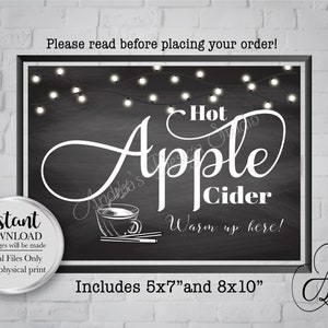 Hot Apple Cider Sign, Warm Up Here Sign, Wedding Printables, Wedding Hot Apple Cider Bar, Instant Download, Digital Prints