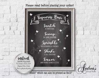 Popcorn Bar Sign, Make Your Own Popcorn Sign, Wedding Reception, Birthday Party, Baby Shower, Instant Download, Digital Files