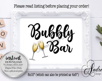 Wedding Bubbly Bar Sign, Bubbly Bar Champagne Sign, Wedding Decor, Bachelorette Decor, Printable Table Sign, Instant Download, Digital Files