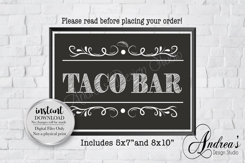 Download Taco Bar Sign Wedding Reception Sign Chalkboard Style | Etsy