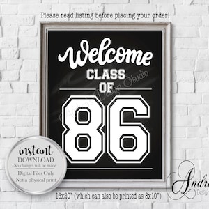 Reunion Welcome Sign, Class of 1986 Sign, Graduating Class, Class Reunion Party Sign, Chalkboard Style, Instant Download, Digital Files