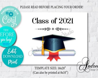 EDITABLE Graduation Sign, Graduation Party Decor, Graduation Celebration, Instant Download, Editable Digital Files with Corjl