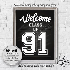 Reunion Welcome Sign, Class of 1991 Sign, Graduating Class, Class Reunion Party Sign, Chalkboard Style, Instant Download, Digital Files