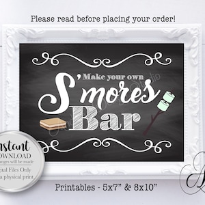 S&#39;mores Bar Wedding Sign, S&#39;mores Bar Sign, Wedding Printables, Wedding Signs, Party Printables, Instant Download, Digital Files