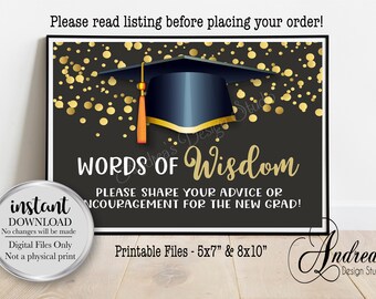 Words Of Wisdom For The Graduate, Graduation Decor Sign, Graduation Party Decor, Party Decor Signs, Instant Download, Digital Files